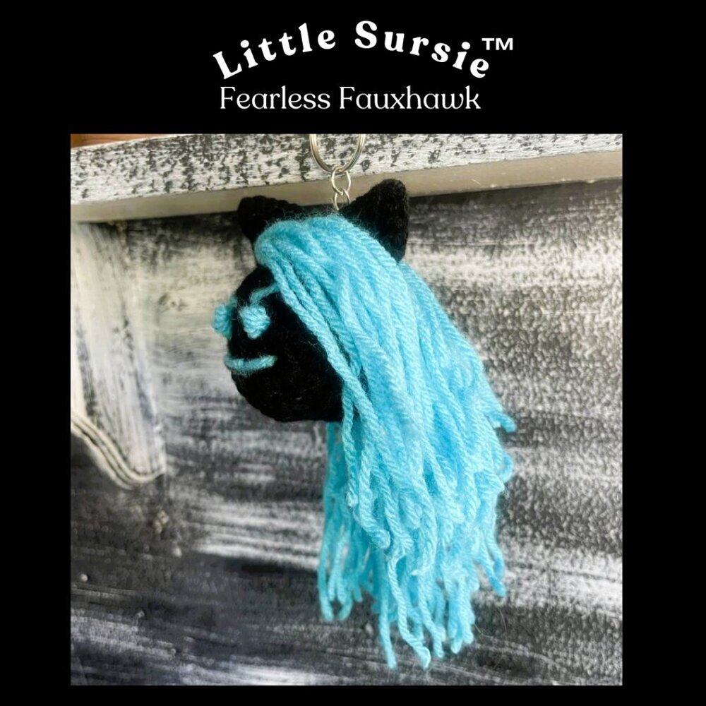 Handmade Crocheted Aqua Blue Fauxhawk Amigurumi Purse Charm Keychain - Picture 4 of 8